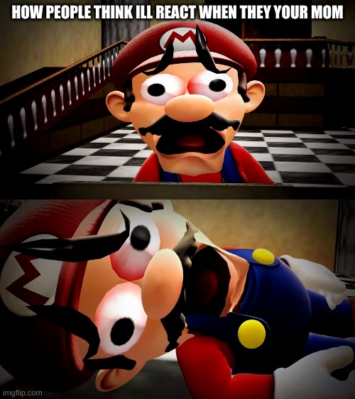 Mario dies | HOW PEOPLE THINK ILL REACT WHEN THEY YOUR MOM | image tagged in mario dies | made w/ Imgflip meme maker