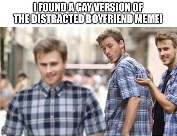 Yess | I FOUND A GAY VERSION OF THE DISTRACTED BOYFRIEND MEME! | image tagged in distracted boyfriend homosexual | made w/ Imgflip meme maker