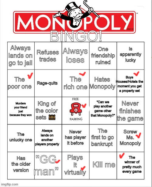 It's been too long since I've played. | image tagged in monopoly bingo | made w/ Imgflip meme maker