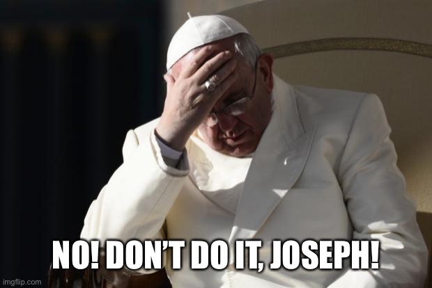 Pope Francis Facepalm | NO! DON’T DO IT, JOSEPH! | image tagged in pope francis facepalm | made w/ Imgflip meme maker