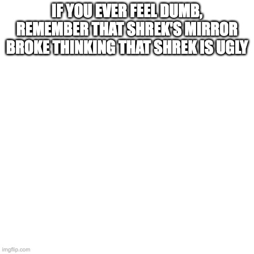 Blank Transparent Square Meme | IF YOU EVER FEEL DUMB, REMEMBER THAT SHREK'S MIRROR BROKE THINKING THAT SHREK IS UGLY | image tagged in memes,blank transparent square | made w/ Imgflip meme maker