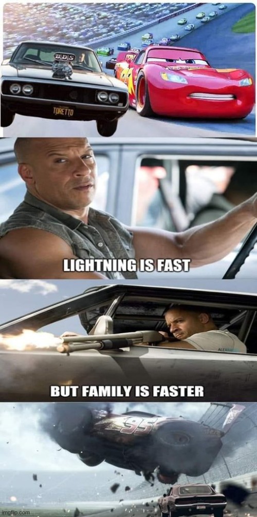 rip lightning mcqueen | image tagged in dom,fast and furious,no more lightning mcqueen | made w/ Imgflip meme maker