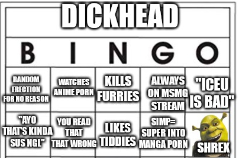 Dickhead Bingo Blank Meme Template