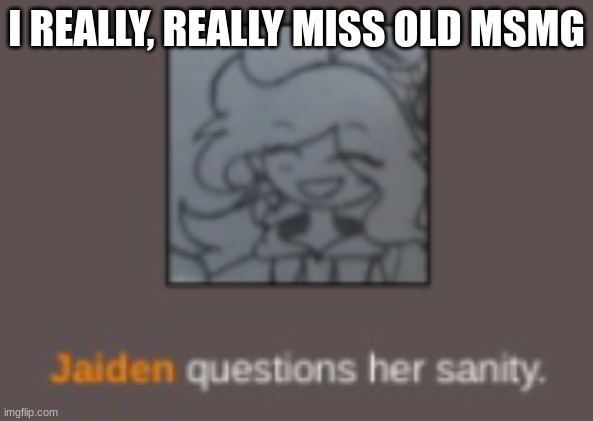 :') | I REALLY, REALLY MISS OLD MSMG | image tagged in jaiden questions her sanity | made w/ Imgflip meme maker