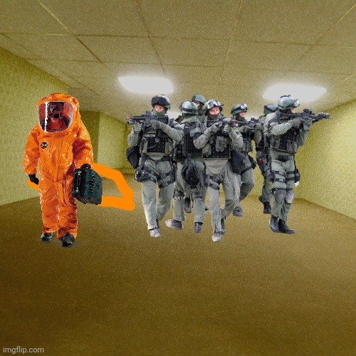 Backrooms Hazmat n' SWAT Invasion | image tagged in backrooms | made w/ Imgflip meme maker