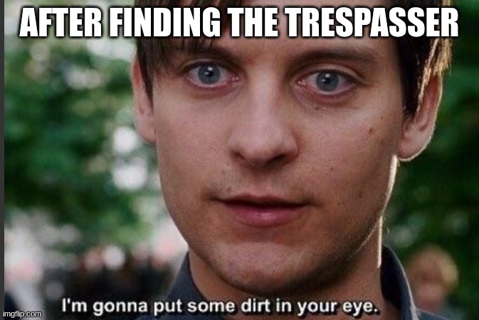 I'm gonna put some dirt in your eye | AFTER FINDING THE TRESPASSER | image tagged in i'm gonna put some dirt in your eye | made w/ Imgflip meme maker
