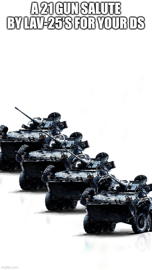 Large template white | A 21 GUN SALUTE BY LAV-25’S FOR YOUR DS | image tagged in large template white | made w/ Imgflip meme maker