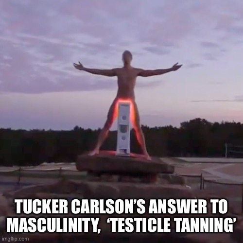 Please Don't Tan Your Testicles, Even If Tucker Carlson Tells You To. | TUCKER CARLSON’S ANSWER TO MASCULINITY,  ‘TESTICLE TANNING’ | image tagged in testical tanning,tucker carlson,homoerotic,lol,gay,ridiculous | made w/ Imgflip meme maker