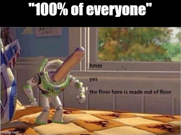 hmm yes the floor here is made out of floor | "100% of everyone" | image tagged in hmm yes the floor here is made out of floor | made w/ Imgflip meme maker