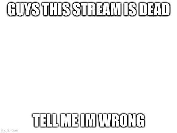 Blank White Template |  GUYS THIS STREAM IS DEAD; TELL ME IM WRONG | image tagged in blank white template | made w/ Imgflip meme maker