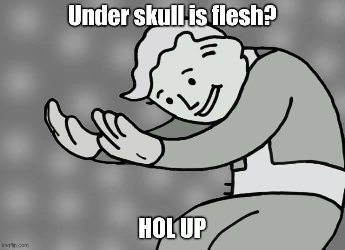 Hol up | Under skull is flesh? HOL UP | image tagged in hol up | made w/ Imgflip meme maker