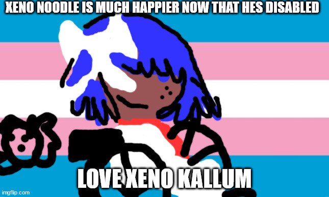 trans memes | XENO NOODLE IS MUCH HAPPIER NOW THAT HES DISABLED; LOVE XENO KALLUM | image tagged in memes | made w/ Imgflip meme maker