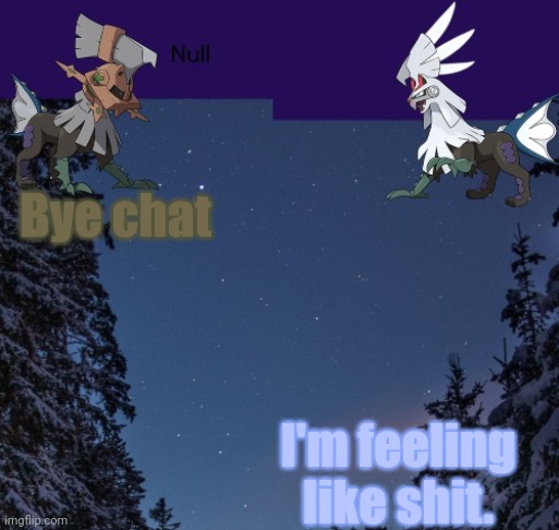 Bye chat; I'm feeling like shit. | image tagged in null templateo | made w/ Imgflip meme maker