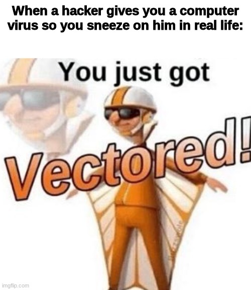 You just got vectored | When a hacker gives you a computer virus so you sneeze on him in real life: | image tagged in you just got vectored | made w/ Imgflip meme maker