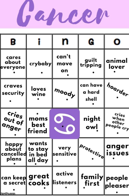 im dont believe in astrological signs (it doesnt give you godamn excuse dont live your life by it) but damn this should be "bail | image tagged in cancer bingo | made w/ Imgflip meme maker