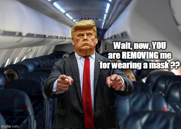 Thought they were "optional" now ..... | Wait, now, YOU are REMOVING me for wearing a mask ?? | image tagged in memes,mask,airplane,trump | made w/ Imgflip meme maker