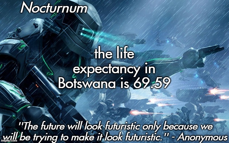 Nocturnum's futuristic temp | the life expectancy in Botswana is 69.59 | image tagged in nocturnum's futuristic temp | made w/ Imgflip meme maker
