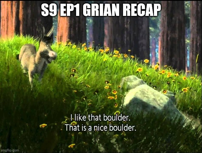 Sum of Grian's first season 9 episode | S9 EP1 GRIAN RECAP | image tagged in i like that boulder | made w/ Imgflip meme maker