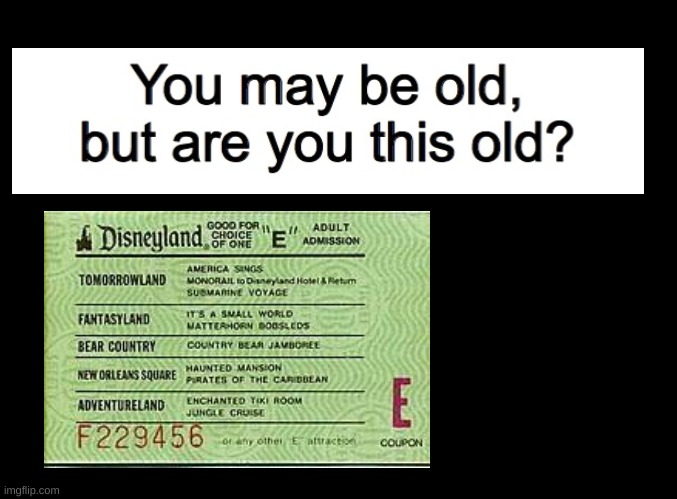 I imagine most of the comments are gonna be "E" | image tagged in you may be old but are you this old,disneyland | made w/ Imgflip meme maker