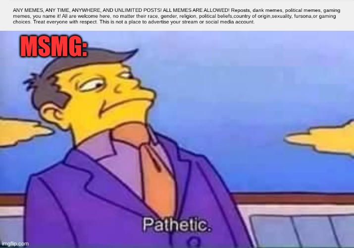 When the community is the opposite of crap | MSMG: | image tagged in skinner pathetic | made w/ Imgflip meme maker