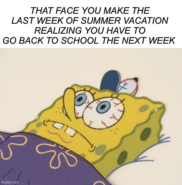 Pain |  THAT FACE YOU MAKE THE LAST WEEK OF SUMMER VACATION REALIZING YOU HAVE TO GO BACK TO SCHOOL THE NEXT WEEK | image tagged in memes,funny,spongebob,ouch,school,why must you hurt me in this way | made w/ Imgflip meme maker