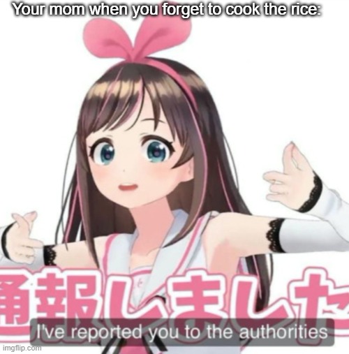I've reported you to the authorities | Your mom when you forget to cook the rice: | image tagged in i've reported you to the authorities | made w/ Imgflip meme maker