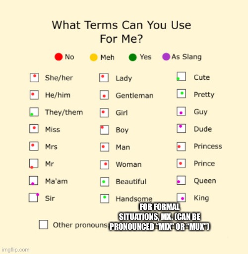 Pronouns Sheet Imgflip