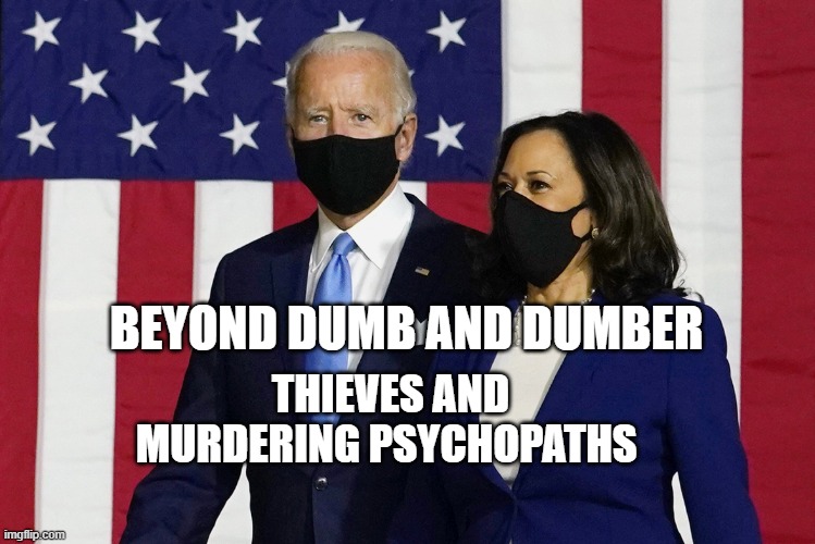 Biden and Kamala 2020 | BEYOND DUMB AND DUMBER; THIEVES AND MURDERING PSYCHOPATHS | image tagged in biden and kamala 2020 | made w/ Imgflip meme maker