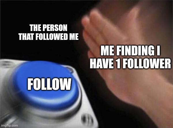 Thank You So Much Follower! | THE PERSON THAT FOLLOWED ME; ME FINDING I HAVE 1 FOLLOWER; FOLLOW | image tagged in memes,blank nut button,followers | made w/ Imgflip meme maker