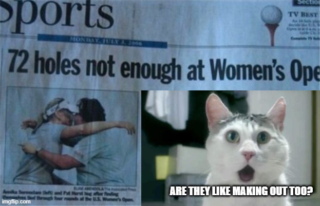 Oh My, the LPGA is Dirty | ARE THEY LIKE MAKING OUT TOO? | image tagged in headlines | made w/ Imgflip meme maker