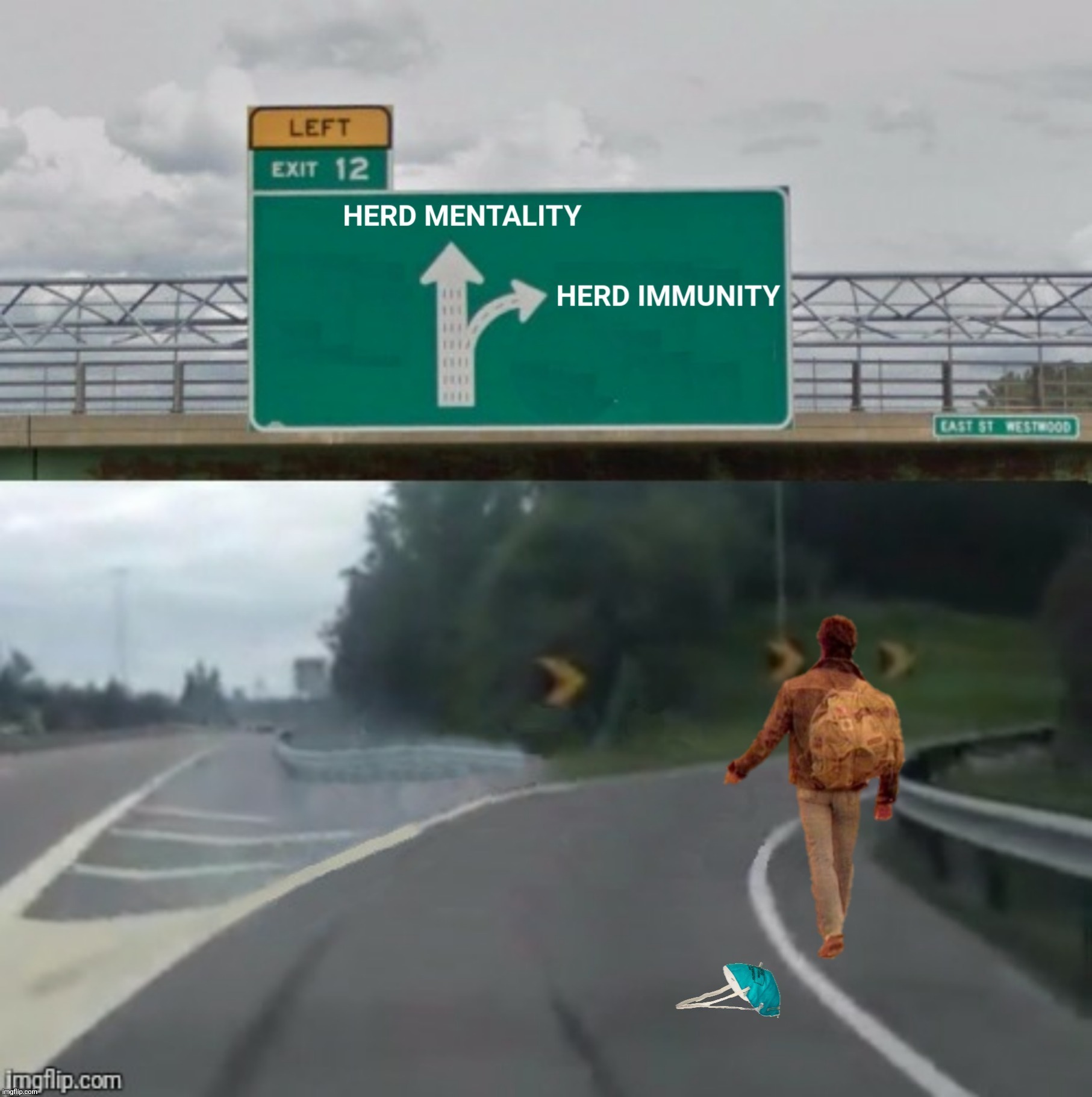 The Highway To Heal | image tagged in bad photoshop,exit 12 highway,facemask,herd immunity,herd mentality | made w/ Imgflip meme maker
