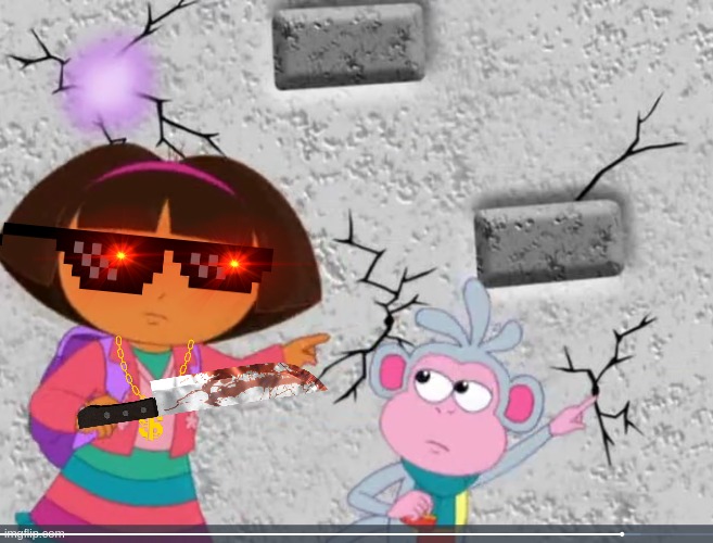 Boots Worried About Dora Murdering Him | image tagged in dora boots plugging holes,dora the explorer,hello neighbor,hello piggy,roblox hello neighbor | made w/ Imgflip meme maker
