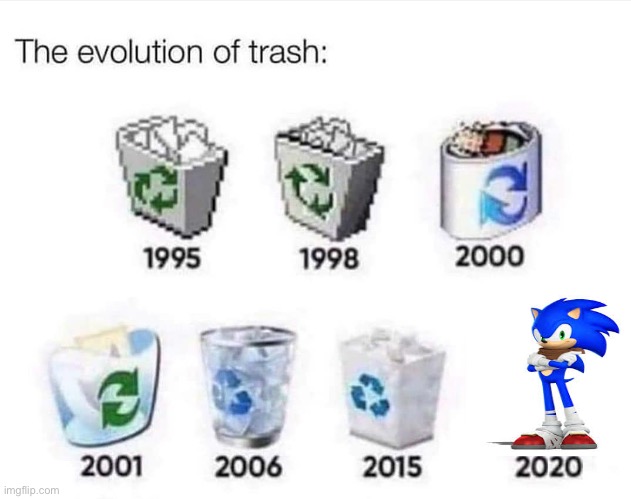 Boom Sonic | image tagged in the evolution of trash | made w/ Imgflip meme maker