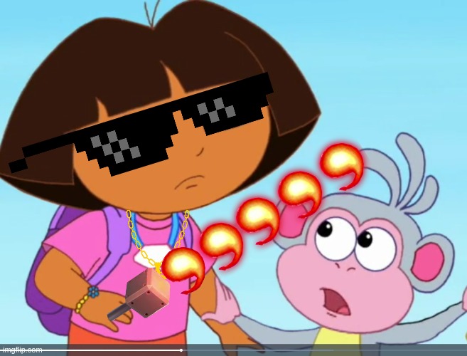 Dora Holding A Fire Bar | image tagged in boots surprised,dora the explorer,hello neighbor,hello piggy,roblox hello neighbor | made w/ Imgflip meme maker