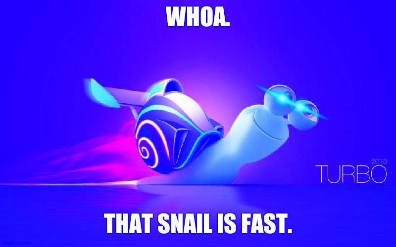 that snail is fast. | WHOA. THAT SNAIL IS FAST. | image tagged in turbo | made w/ Imgflip meme maker