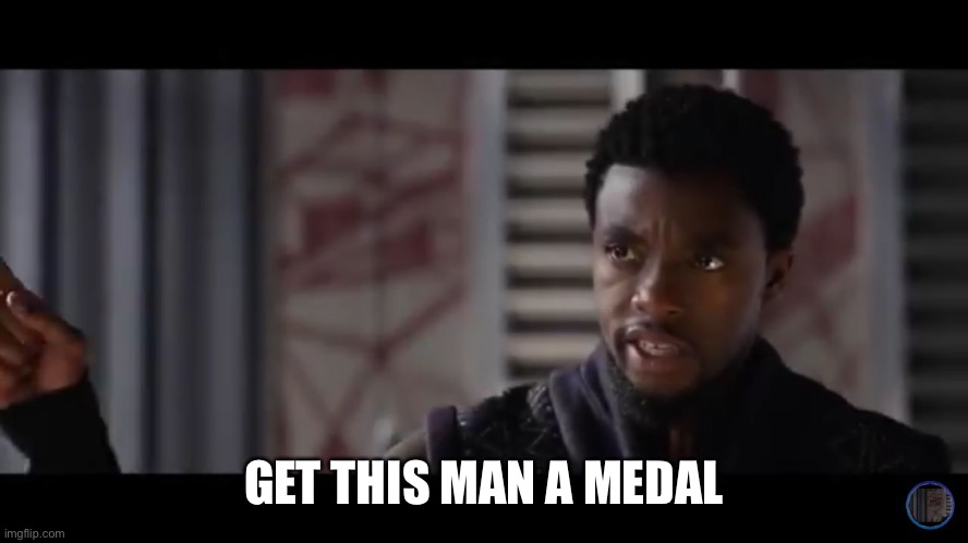 Black Panther - Get this man a shield | GET THIS MAN A MEDAL | image tagged in black panther - get this man a shield | made w/ Imgflip meme maker