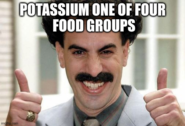 Great Success  | POTASSIUM ONE OF FOUR
 FOOD GROUPS | image tagged in great success | made w/ Imgflip meme maker