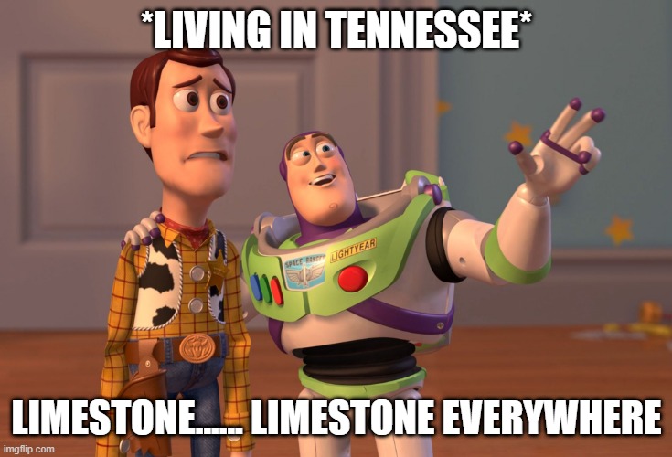 X, X Everywhere Meme | *LIVING IN TENNESSEE*; LIMESTONE...... LIMESTONE EVERYWHERE | image tagged in memes,x x everywhere | made w/ Imgflip meme maker