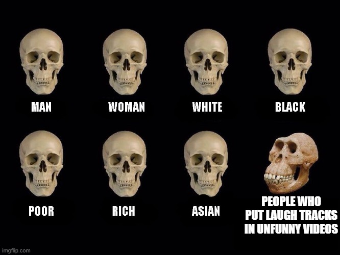 empty skulls of truth | PEOPLE WHO PUT LAUGH TRACKS IN UNFUNNY VIDEOS | image tagged in empty skulls of truth | made w/ Imgflip meme maker