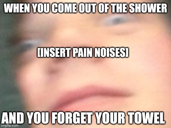 When you forget your towel | WHEN YOU COME OUT OF THE SHOWER; [INSERT PAIN NOISES]; AND YOU FORGET YOUR TOWEL | image tagged in internal pain noises,funny,memes,lol so funny,relatable | made w/ Imgflip meme maker