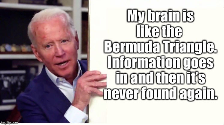 Biden = Bermuda Triangle | My brain is like the 
Bermuda Triangle.
Information goes in and then it’s never found again. | image tagged in joe biden board,bermuda,triangle,brain,lost,information | made w/ Imgflip meme maker