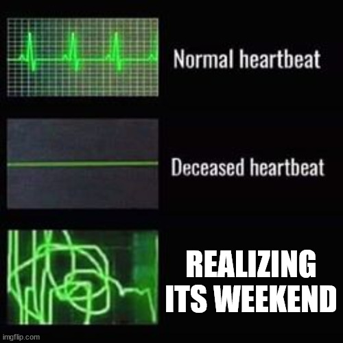 weekend | REALIZING ITS WEEKEND | image tagged in heartbeat rate | made w/ Imgflip meme maker