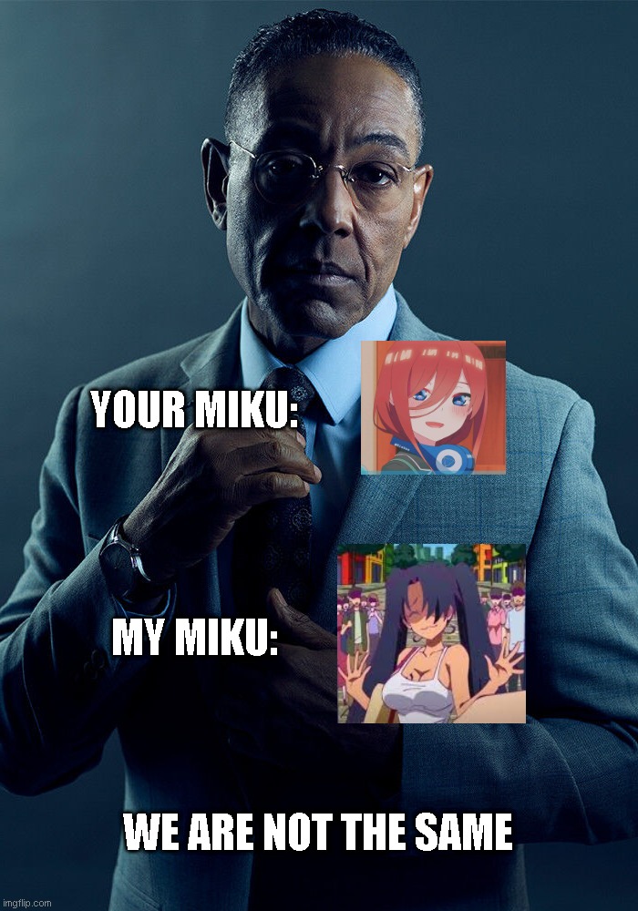 Gus Fring we are not the same | YOUR MIKU:; MY MIKU:; WE ARE NOT THE SAME | image tagged in gus fring we are not the same | made w/ Imgflip meme maker