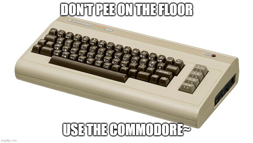 *Pufferfish song intensifies* | DON'T PEE ON THE FLOOR; USE THE COMMODORE~ | image tagged in commodore 64 | made w/ Imgflip meme maker