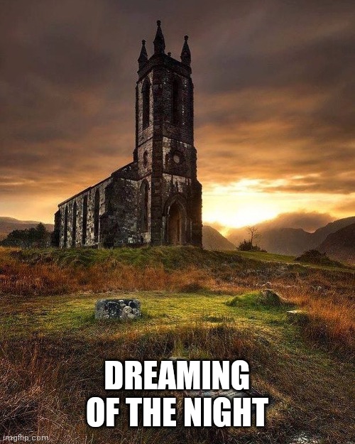 Abandoned Cathedral | DREAMING OF THE NIGHT | image tagged in abandoned cathedral | made w/ Imgflip meme maker