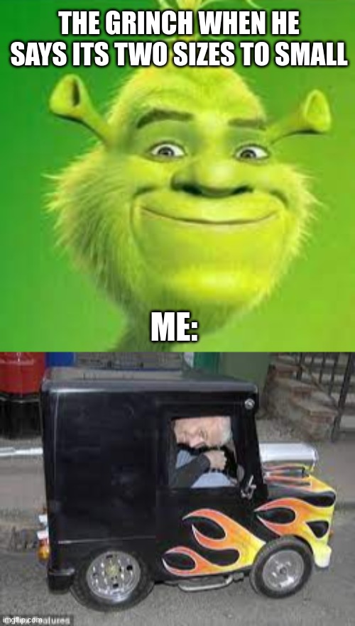 two sizes to small | THE GRINCH WHEN HE SAYS ITS TWO SIZES TO SMALL; ME: | made w/ Imgflip meme maker