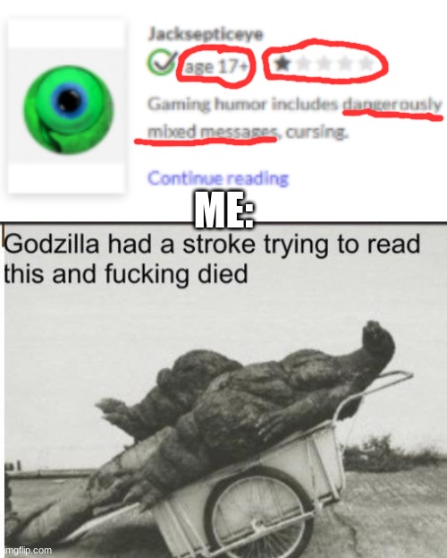 Common Sense Media is stupidly f**ked up | ME: | image tagged in godzilla,jacksepticeye | made w/ Imgflip meme maker