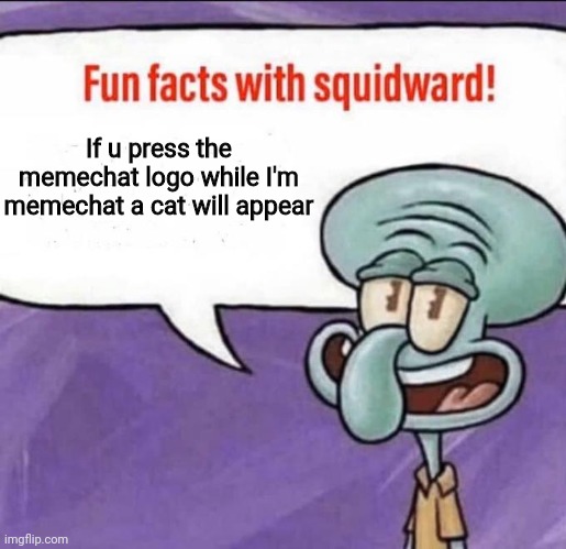 Fun Facts with Squidward | If u press the memechat logo while I'm memechat a cat will appear | image tagged in fun facts with squidward | made w/ Imgflip meme maker