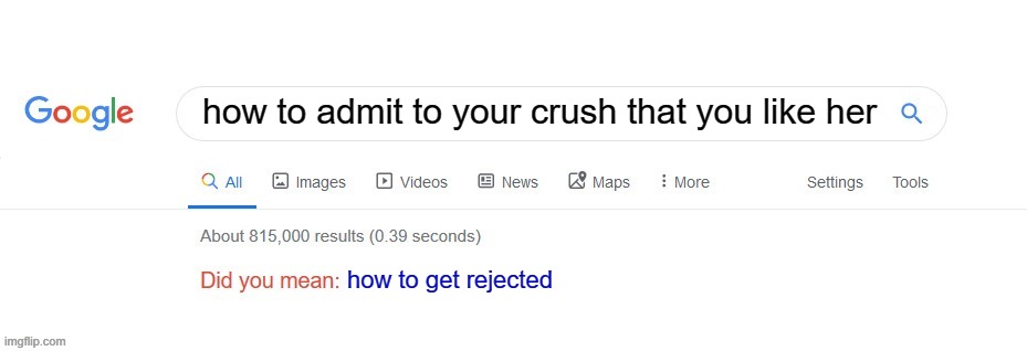 thanks, google | how to admit to your crush that you like her; how to get rejected | image tagged in did you mean | made w/ Imgflip meme maker