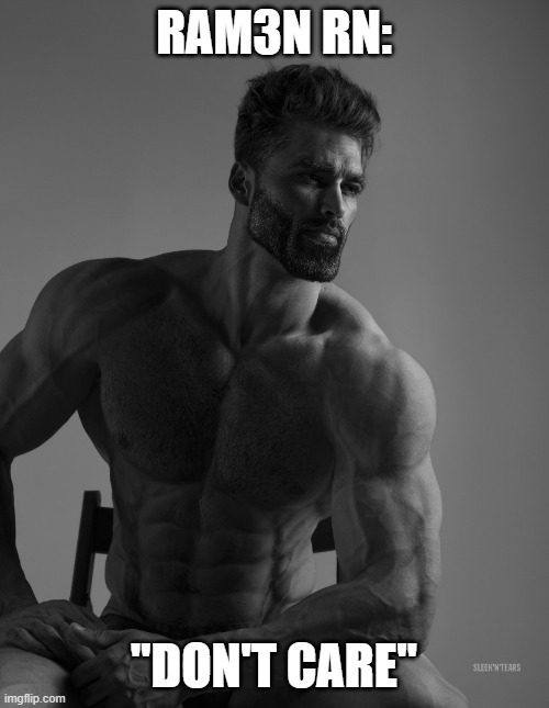 Giga Chad | RAM3N RN: "DON'T CARE" | image tagged in giga chad | made w/ Imgflip meme maker